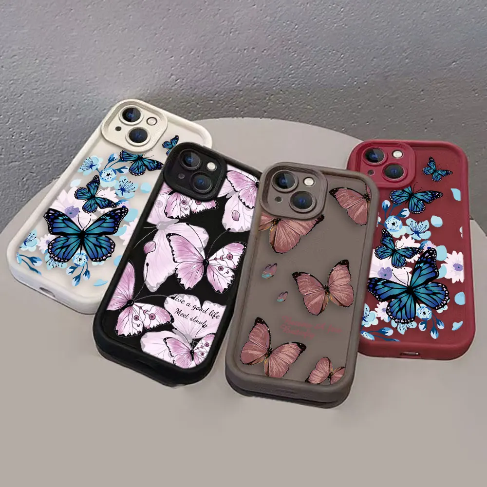 Pretty Purple Retro Butterfly Cover Phone Case For iPhone 16 APPLE 15 14 13 12 11 PRO MAX PLUS Soft TPU Color Case Funda Shell