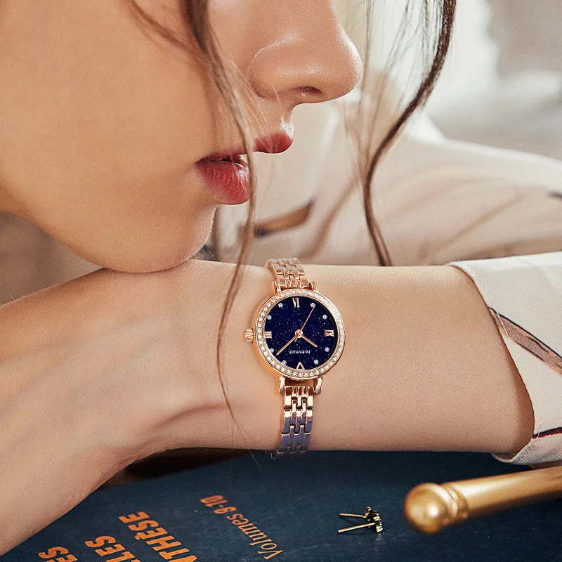 Mark Fairwhale Minimalist Women's Quartz Watch Starry Sky Stainless Steel Unique Waterproof Beautiful Design for Ladies