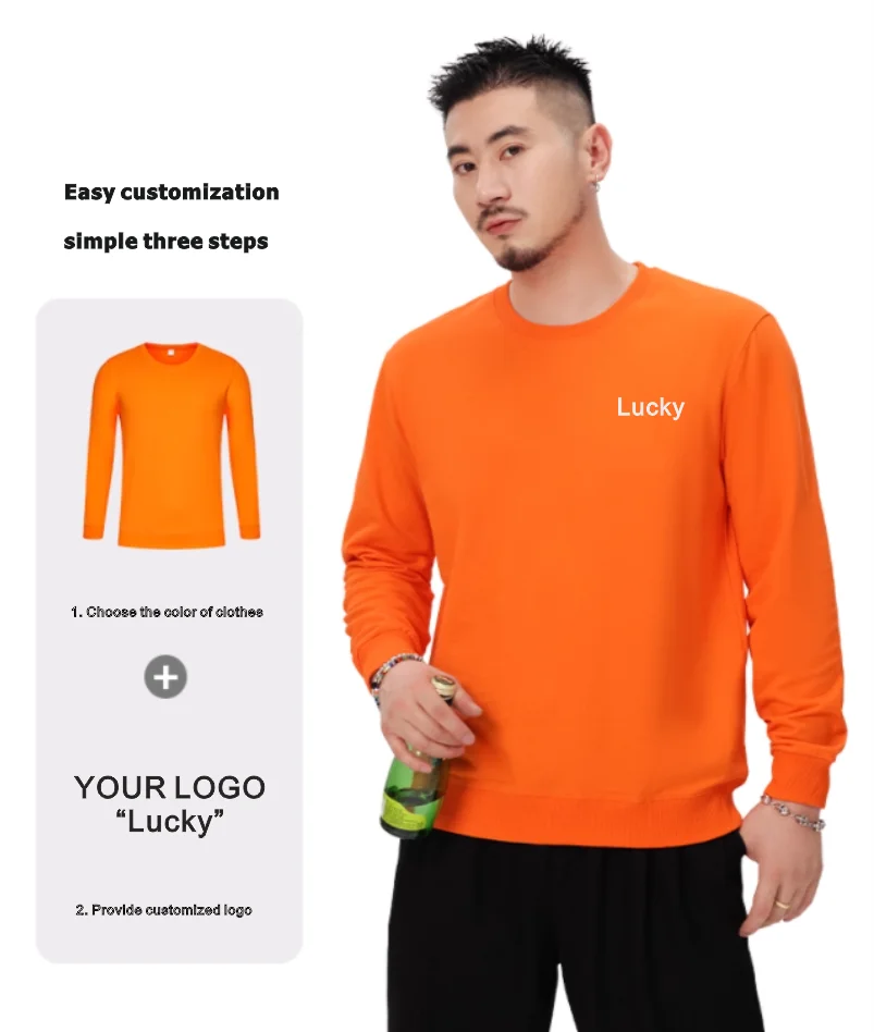 Customized Print Men Women Round-Neck Sweatshirt Loose Solid Color Classic Pullover Spring Autumn Fashion Personality Streetwear