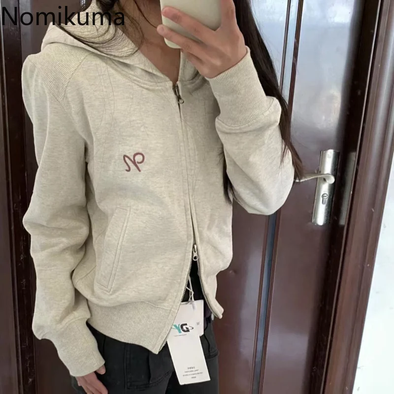 

Preppy Style Zip Up Hoodie Women Clothing Hooded Embroidery Jacket Y2k Tops 2023 Ropa Mujer Fashion Casual Korean Sweatshirt