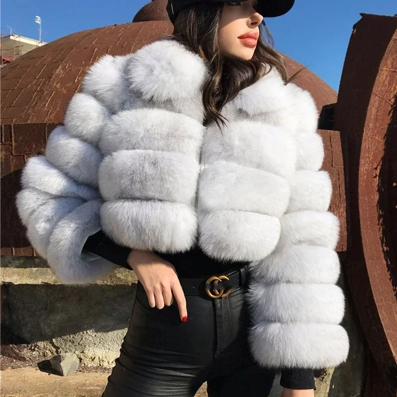 Casual White Black Fluffy Fall Winter Faux Fur Coat Women Short Jacket Long Sleeve Cropped Puffer Fur Jacket For Women Outwear