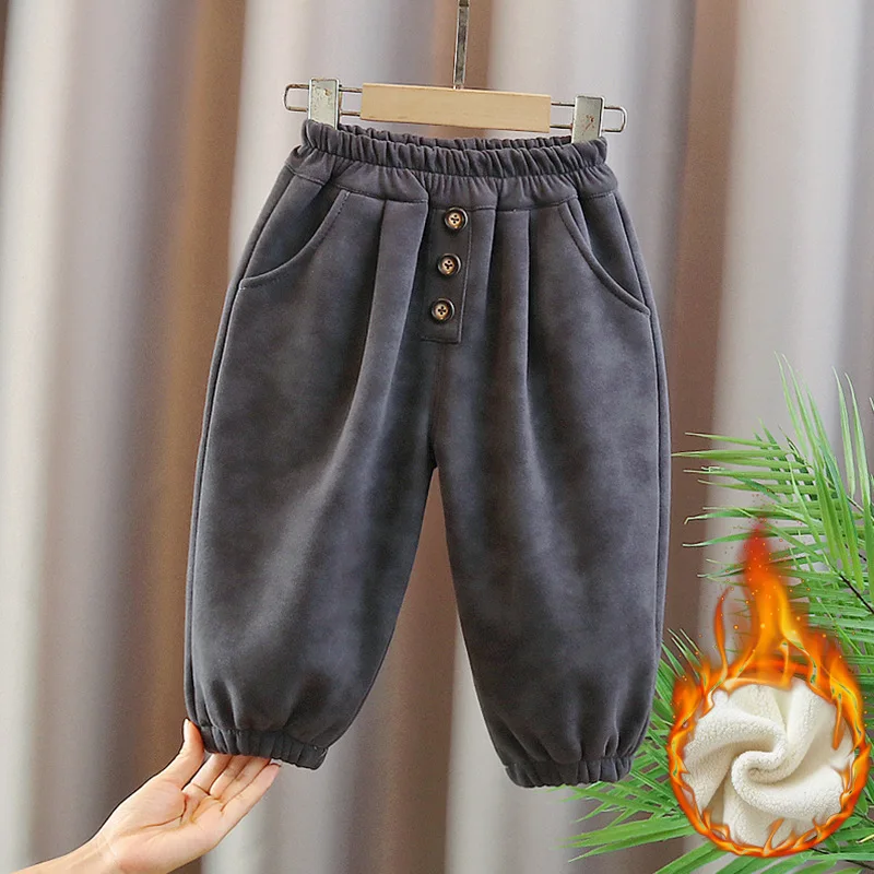 Pantalon en velours chaud pour garçon et fille, survêtement en coton, vêtements d'extérieur décontractés, hiver