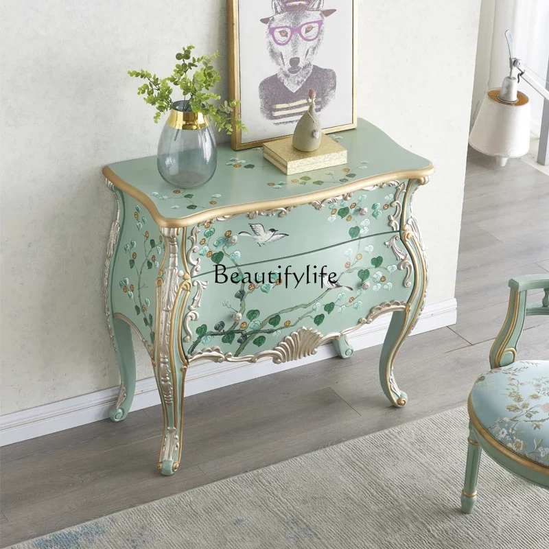 

55American rural painted door-to-door entrance cabinet European carved storage storage decorative cabinet solid wood