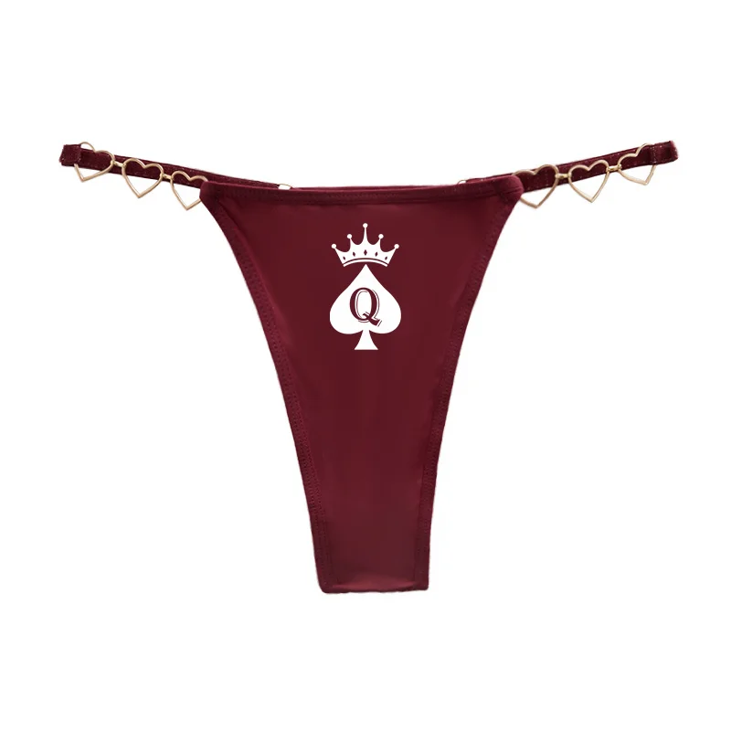 Crown Spades Sexy Hot Thong for Women Love Decoration Cotton Crotch Low Rise Underwear Girlfriend Wife Love Free and Fun Thong