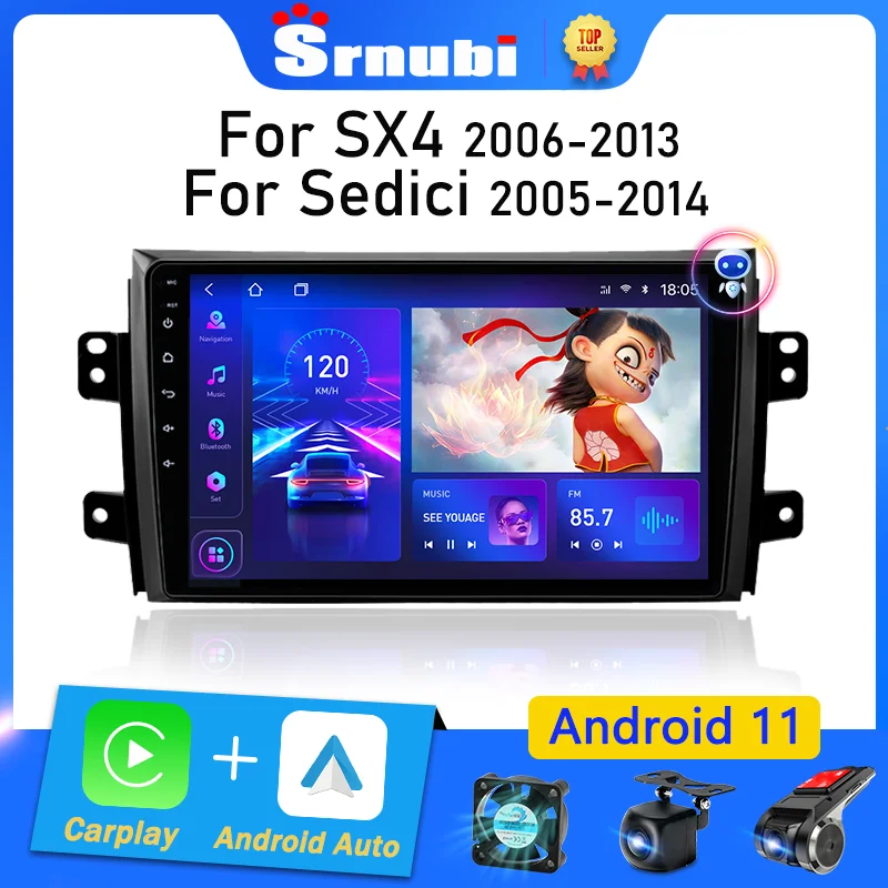 Srnubi Android 11 Car Radio for Suzuki SX4 2006 - 2013 for Fiat Sedici Multimedia Player Navigation GPS 2 Din Carplay Stereo DVD