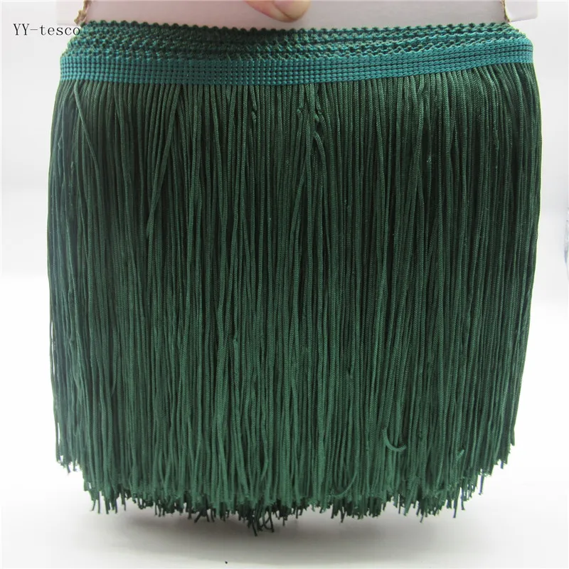 1 Yards 20CM Long Lace Fringe Trim Polyester Tassel Dark green Fringe Trimming Diy Latin Dress Clothes Accessories Lace Ribbon