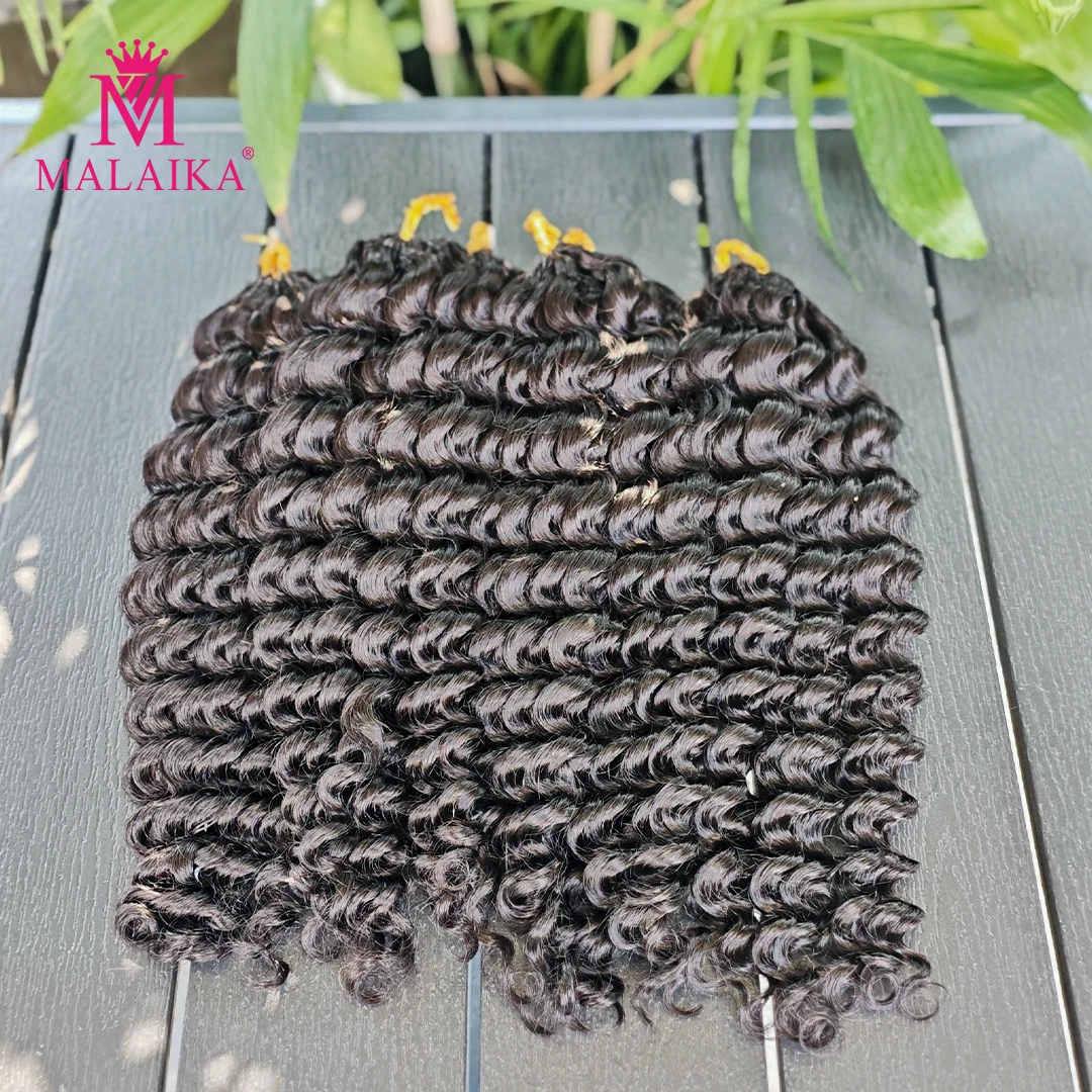 Malaika الكروشيه الشعر البشري قبل فصل مجعد Knotless الكروشيه وصلات شعر 100% شعر الإنسان 100 جرام موجة عميقة الشعر البشري