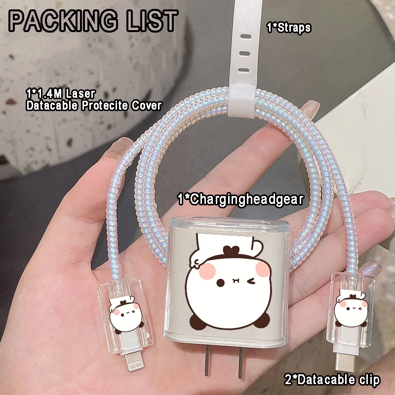Cartoon Bubu Dudu Baby Bear Panda Protection Case for IPhone 15 14 13 Pro Max 18/20W Charger&Charging Protector Data Wire Winder