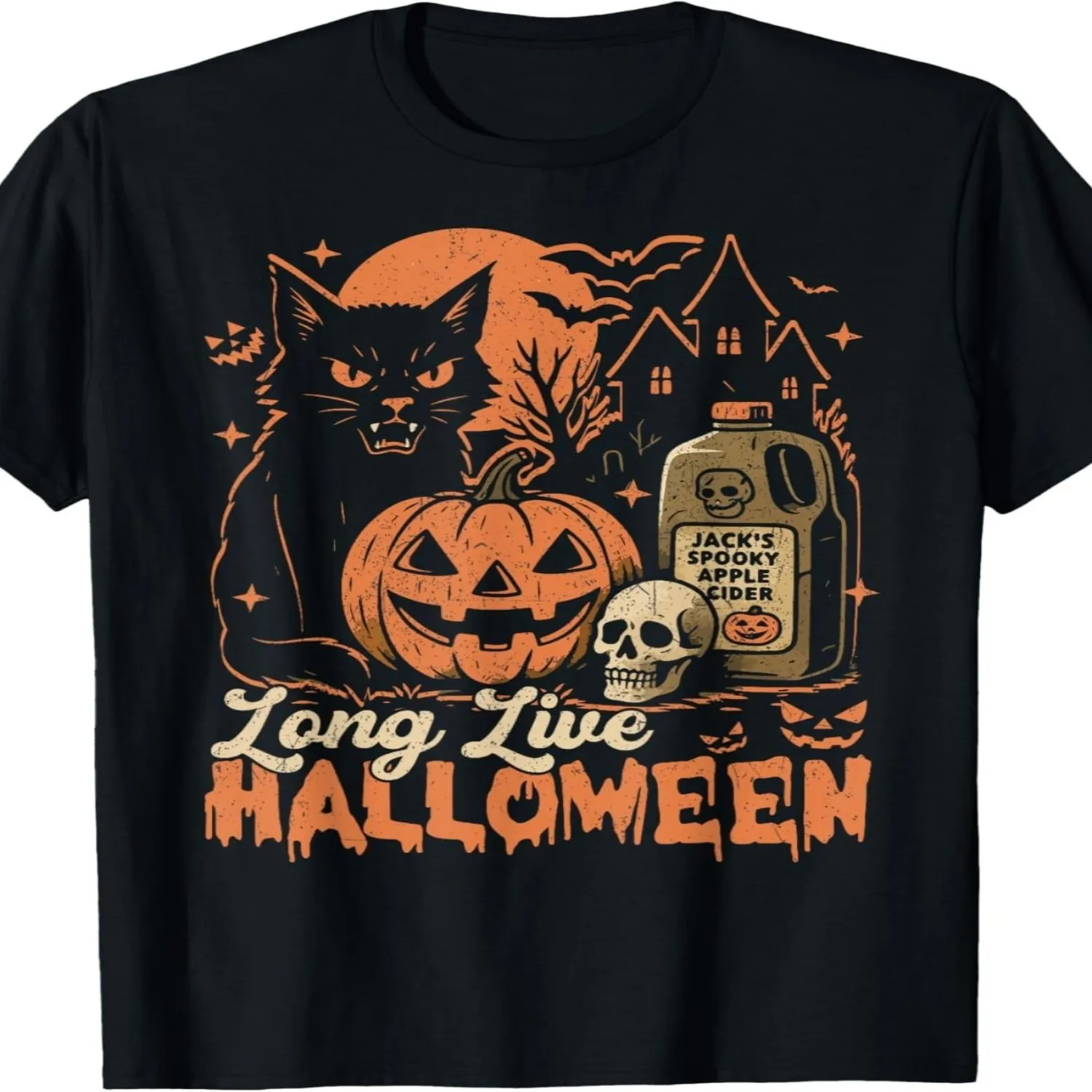 Celebrate Halloween with a Humorous Pumpkin And Black Cat Unisex T-Shirt, Featuring a Casual Crew Neck And Short Sleeves Made from Comfy, This Trendy Top Is Perfect for Any Season, Offers Slight Graphic Tee, Vintage Style Tee,