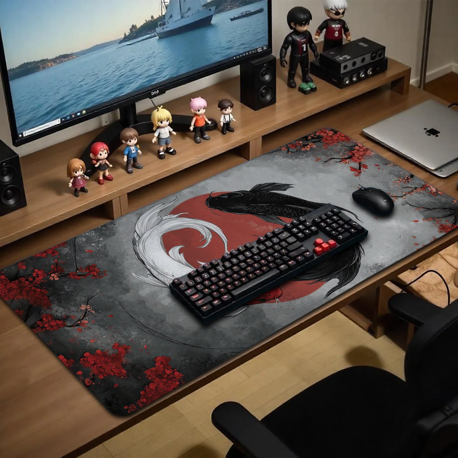 

Yin-yang Koi Mouse Pad large Desk Mat with Stitched Edge Rubber anti-slip pc accessories Gaming mat Desktop decorative pad rug