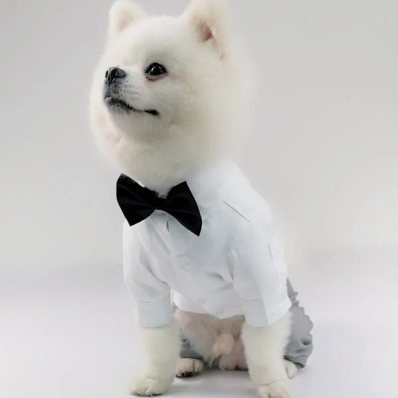 Pet Jumpsuit Outfit Wedding Party Costume Formal Gentleman Bowtie Tuxedo Pet Puppy Dog Clothes Wedding Suit For Small Dog