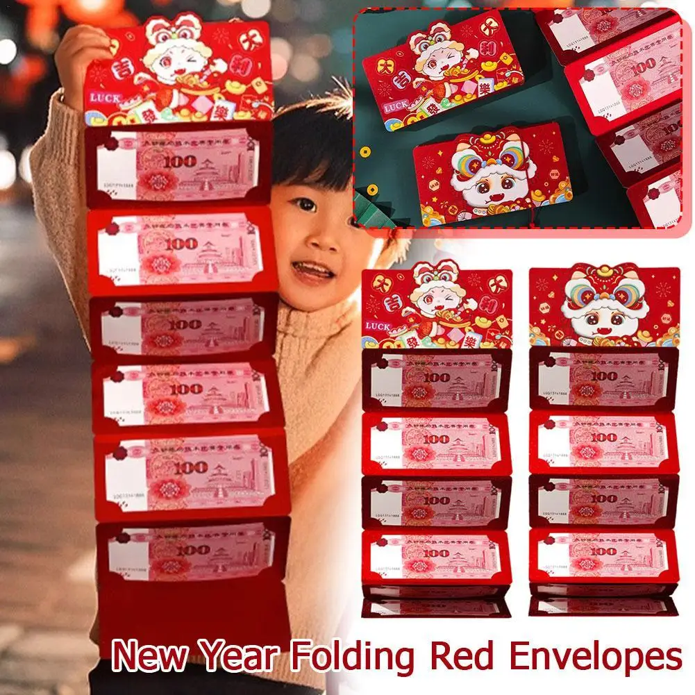 

6/10 Card Slots Cartoon Folding Red Packets 2025 CNY Snake Cash Gift Bag Birthday Wedding Spring Festival Red Envelope