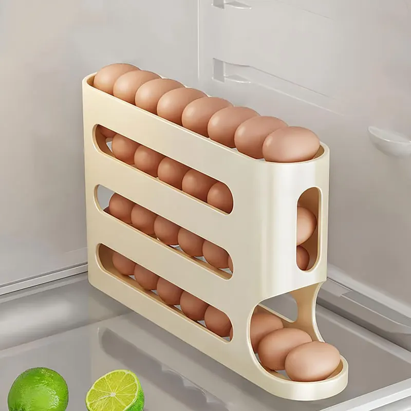 4-layer Large Capacity Automatic Egg Rack Refrigerator Egg Storage Container Stackable Egg Machine Save Space Egg Dispenser