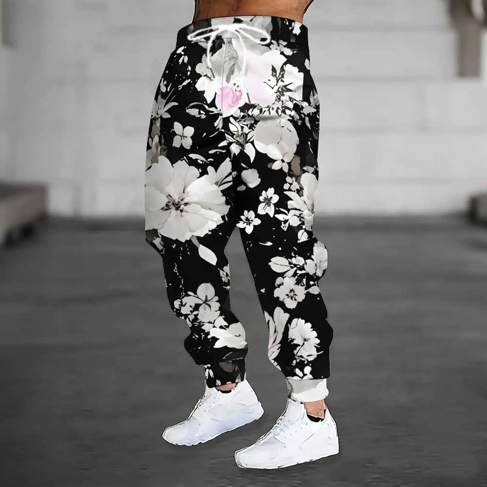 Fashion Men 3D Print Joggers Black Base Cyan Paisley Graphic Drawstring Waist Loose Hip Hop Casual Sport Long Trousers Oversize