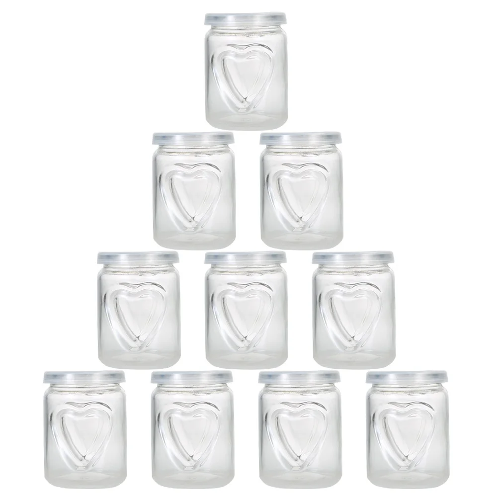 

10Pcs Glass Small Pudding Bottles Heart Pattern Jelly Cups Yogurt Containers Baking Mold Dessert Glass Yogurt Bottles