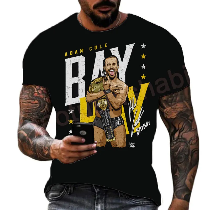 2023 Men's Summer 3D Printing Famous Wrestler Adam Cole T-shirt Children's Street Scoop Neck Sports Top