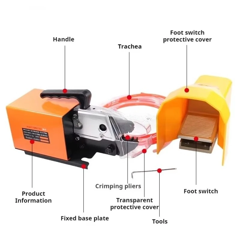 AM-10 Pneumatic Terminal Crimping Machine Air Wire Crimper Cold Press Cable Lug Ferrule Crimping Tool with Foot Pedal 0.5-0.7MPa