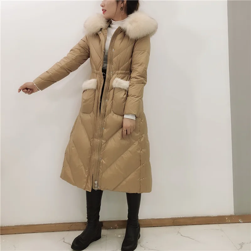 Winter New Women's Down Jacket Loose Commuting Fox Fur Collar Slim Fit White Duck Down Coat