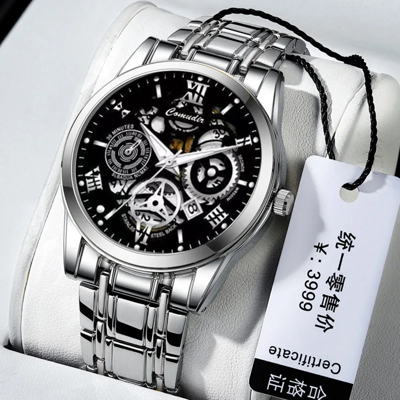 //Hollow Mens Watch Waterproof Luminous Calendar Mechanical Wristwatch for Men Stylish Design