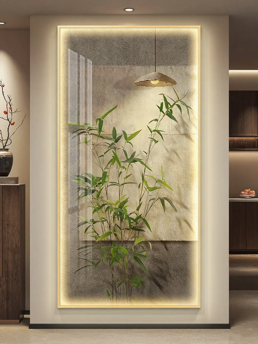 Minimally Modern Bamboo Light Luxury LED With Light Entrance Decoration Painting Corridor Hanging Painting High-end Mural Light