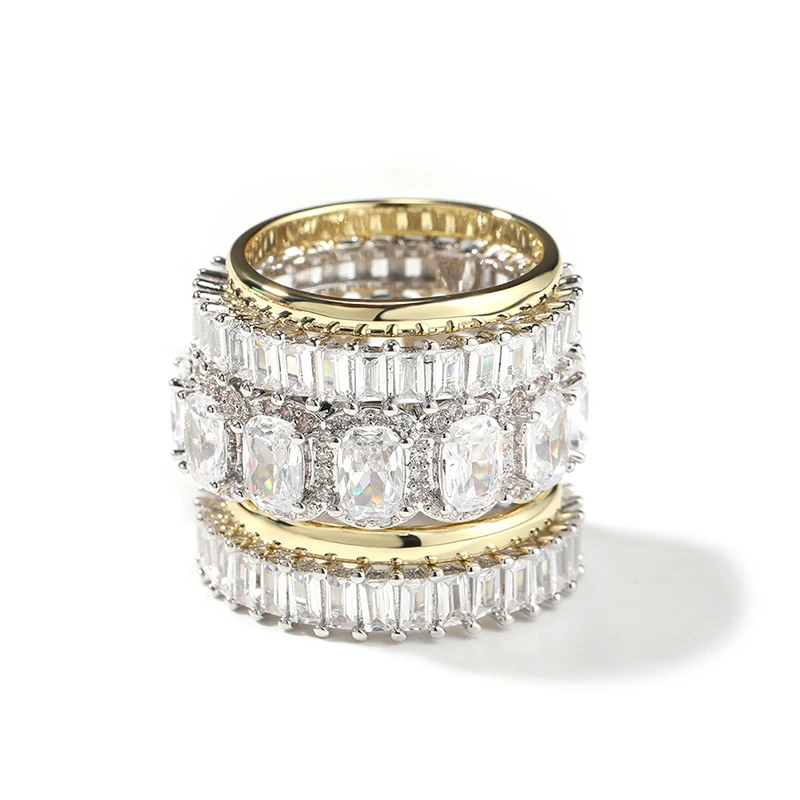 

5 Piece Rings Set Bling Ice Out Cubic Ziaconia Set Square CZ Rings for Men HIP HOP Rapper Jewelry Shiny Wedding Ring