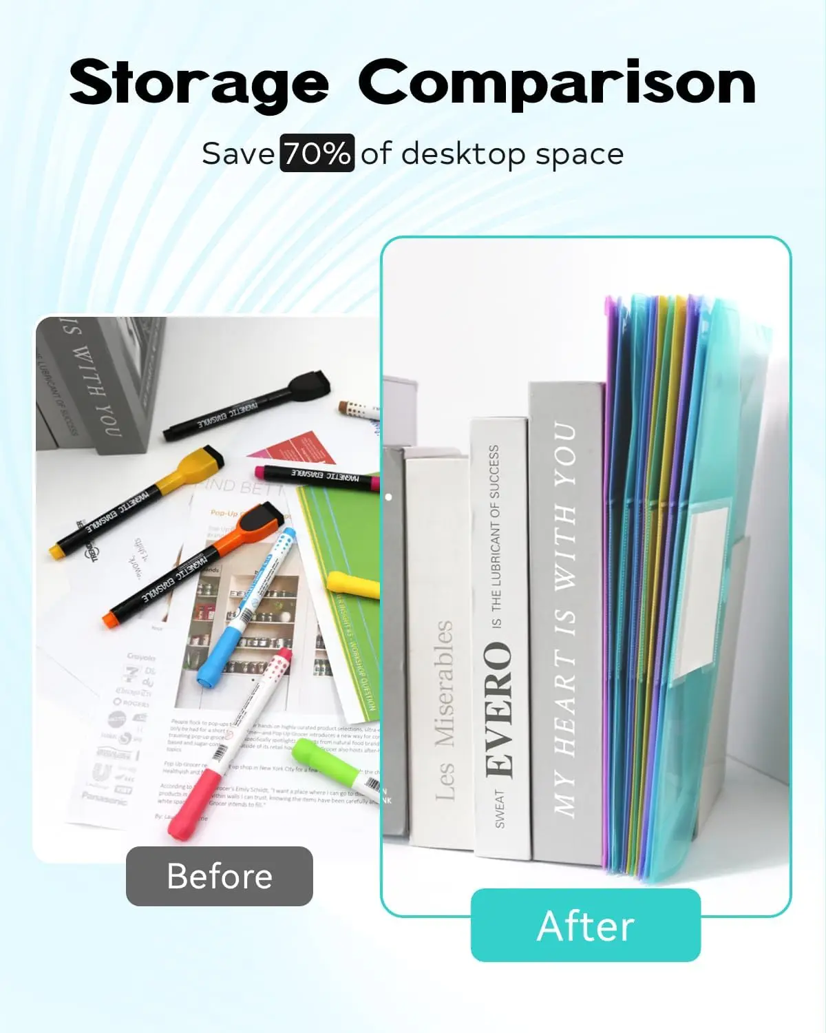 Paquete de 6 bolsillos para carpetas de 2/3/4 anillas, carpetas de archivos con cierre de bucle y etiqueta, carpeta de sobres de plástico expandible