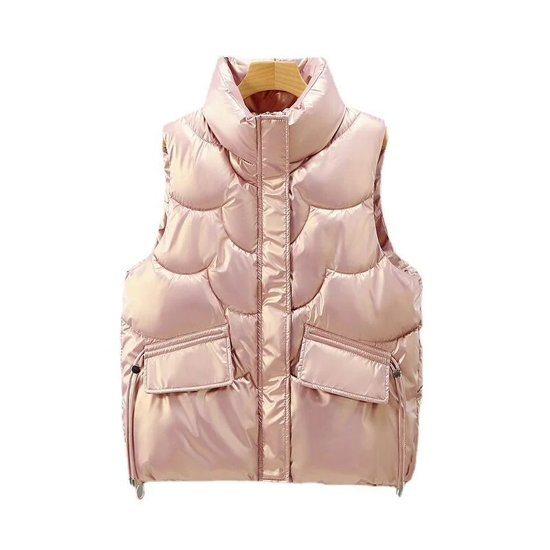 Harajuku Streetwear Cheap Wholesale Waterproof Jacket Casual Winter High-quality Women's Wash Free Glossy Keep Warm Vest