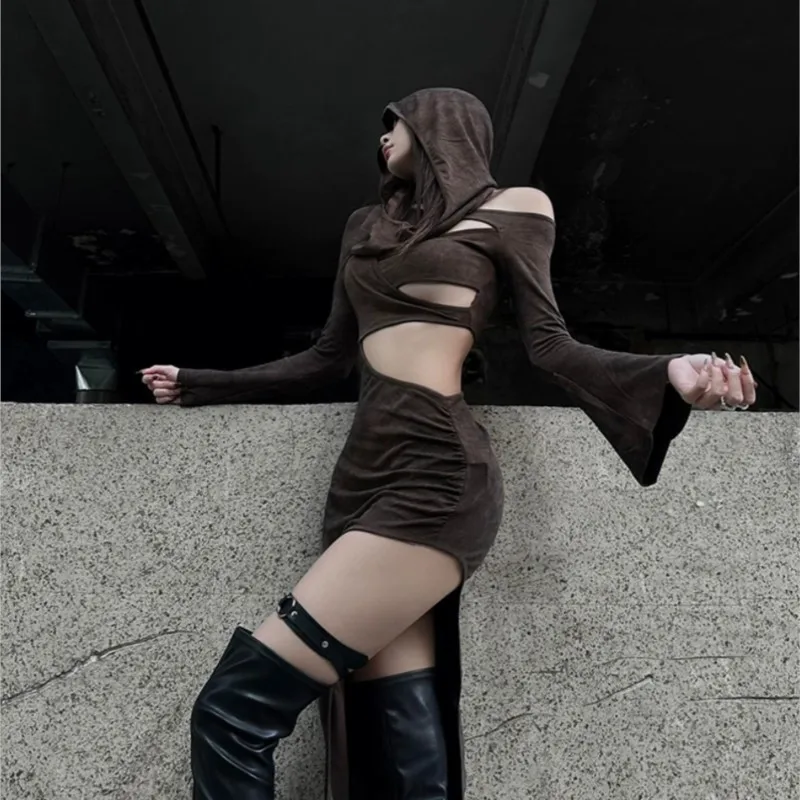 American Style Wear Hot Girl Hollow-out Midriff Dress Women's Special-Interest Design Sexy Irregularly  Hip Skirt