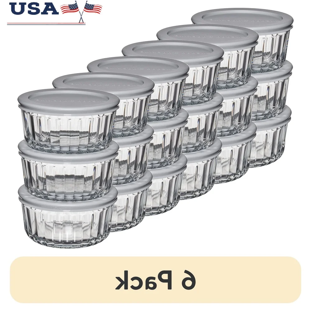 

6 Pack Durable Glass Food Storage Containers with Lids 2 Cup Round Set Microwave Dishwasher Oven Safe BPA Free