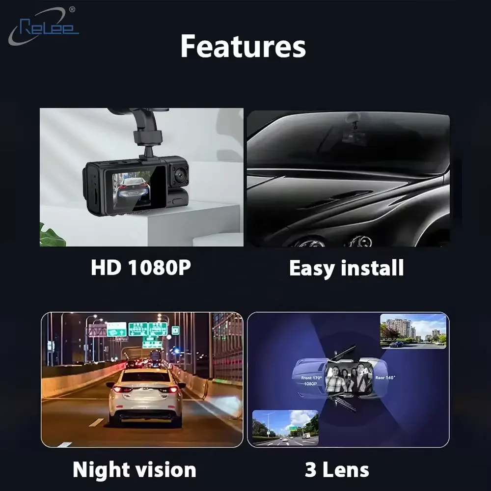 عالية الجودة 3 عدسة Dashcam 360 1080P HD للرؤية الليلية مسجل فيديو السيارة مع عدسة دوارة #5