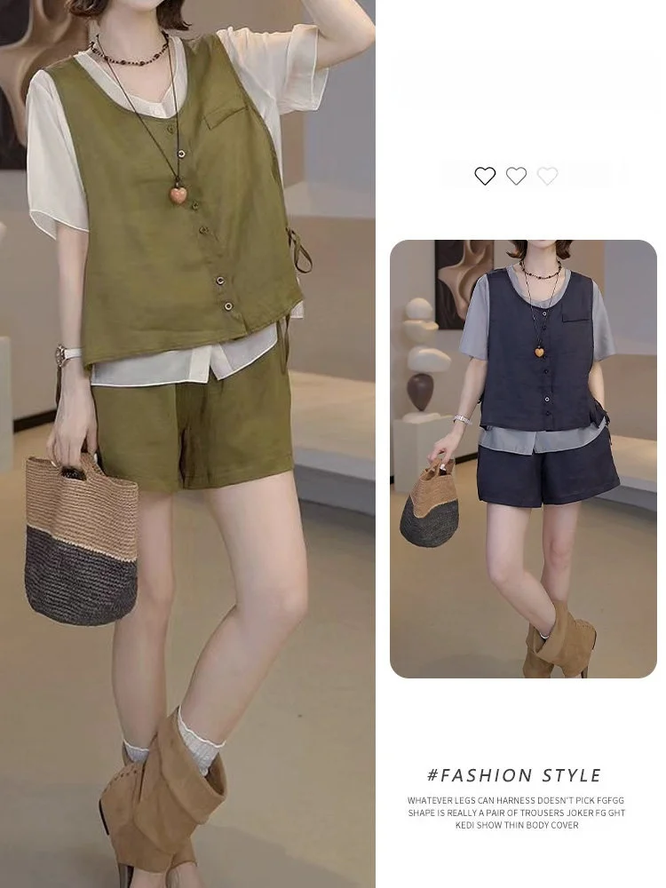 

Style Women's Three-Piece Set T-Shirt Tank Top Shorts Fashion Design Slimming Casual Wear Summer Collection