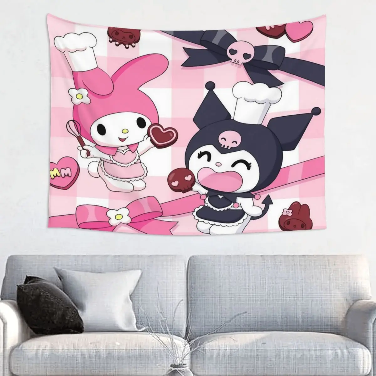 Kawaii Kuromi Sanrio Anime Tapestry Bohemian Polyester Wall Hanging Melody Wall Decor Table Cover Witchcraft Wall Tapestry