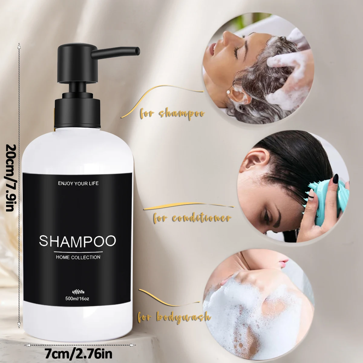 3pcs Bathroom Refillable Empty Shampoo Conditioner and Body Wash Soap Bottle, Black/White Home Decor Shampoo Dispenser view 5