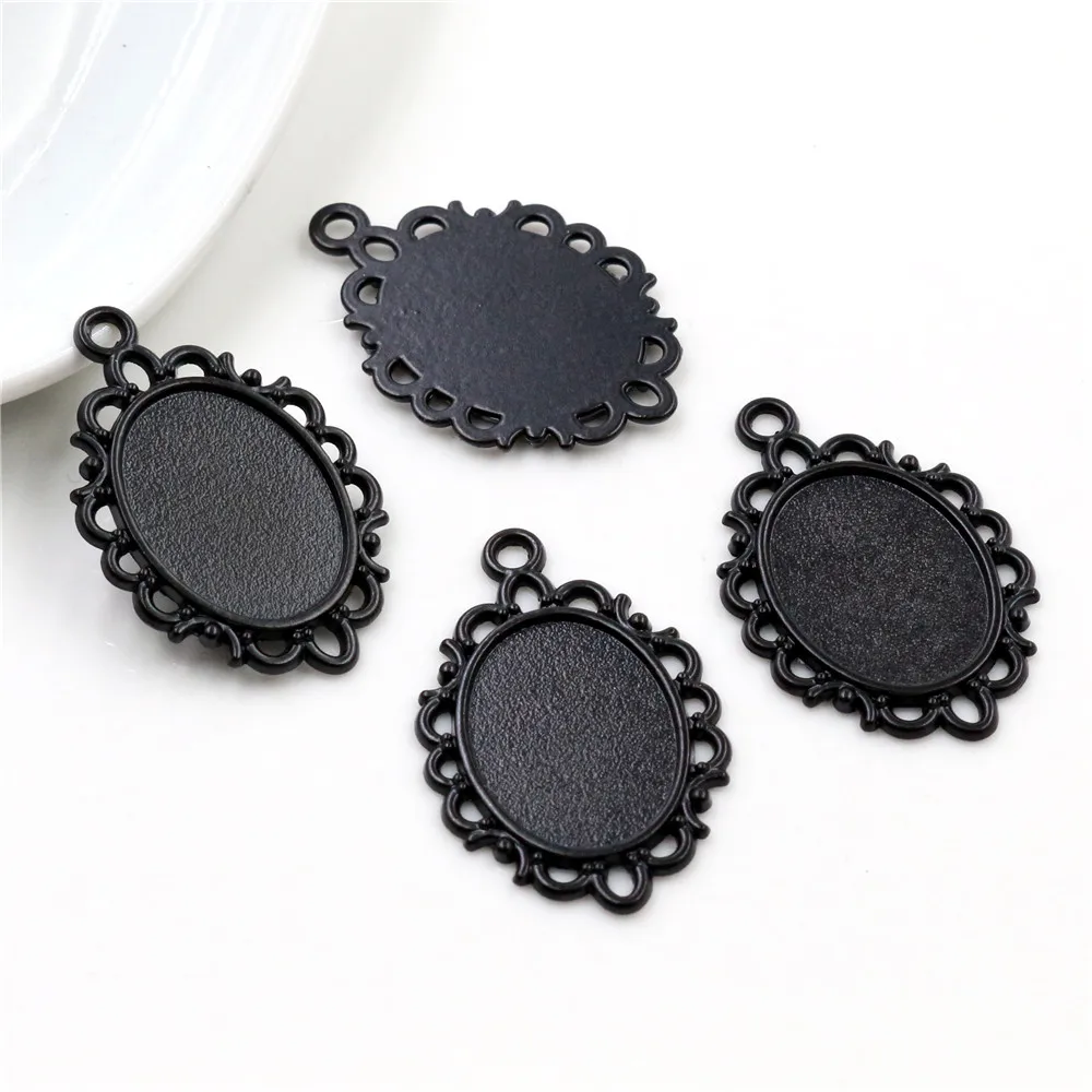 10pcs 13x18mm Inner Size Black Simple Style Cameo Cabochon Base Setting Charms Pendant necklace findings  (D2-57)