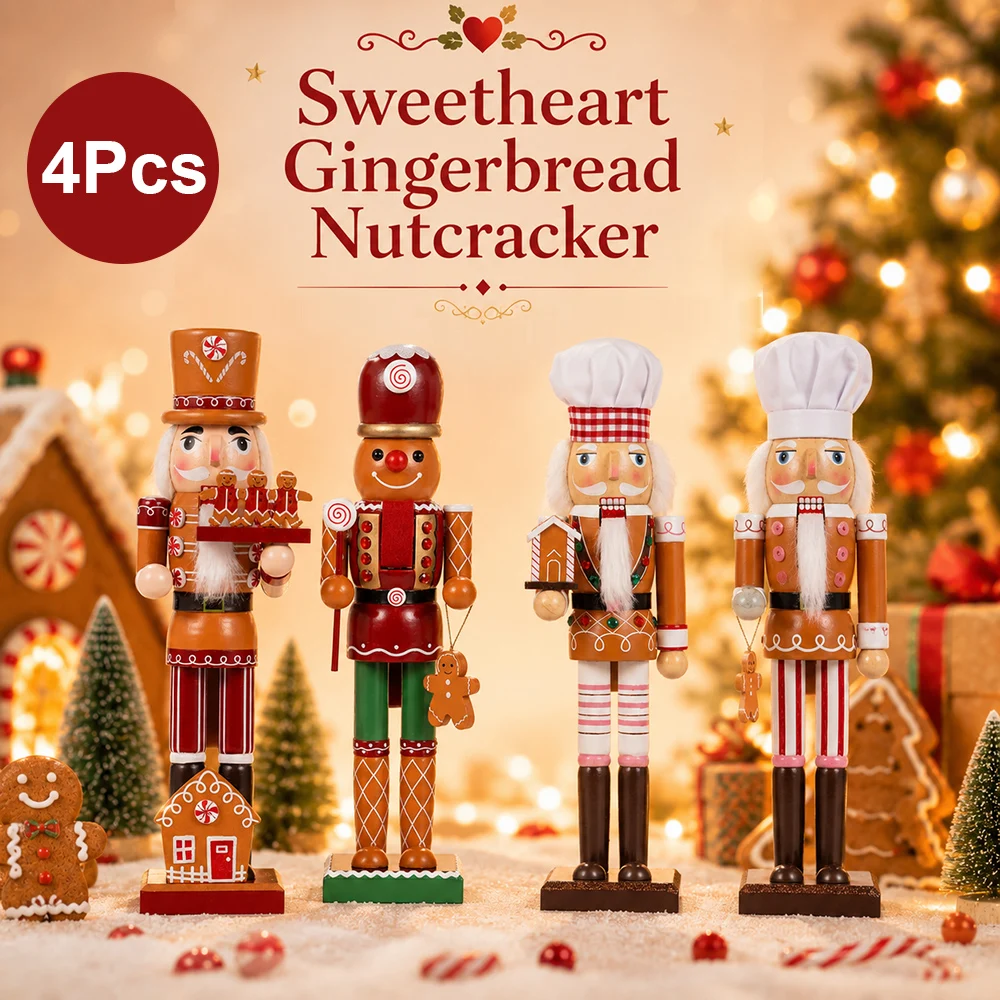 Christmas Nutcracker Chef Series Wooden Nutcracker Ornament Gingerbread Man Soldier Handcraft Doll Toy Home Desktop Decoration
