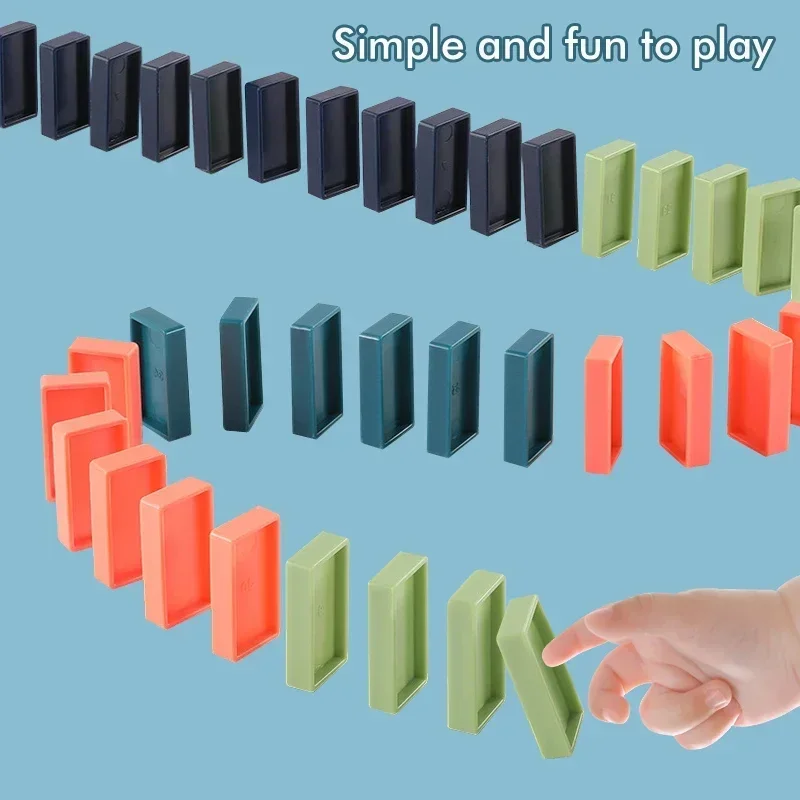 Conjunto de carro de trem elétrico dominó infantil, coloca automaticamente blocos de construção coloridos de dominó, brinquedos educativos diy e presentes