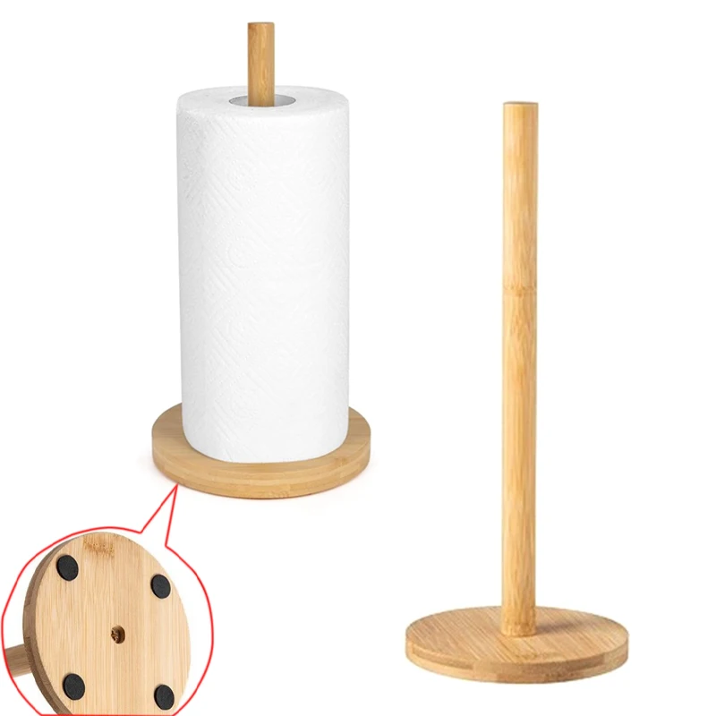 

Kitchen Wooden Roll Paper Towel Holder Bathroom Tissue Vertical Stand Disposable Paper Pot Kitchen Toilet Storage Accessories
