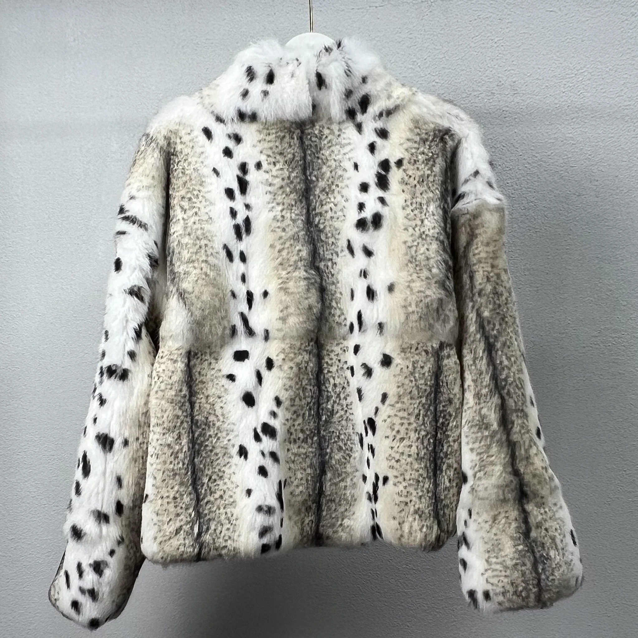 Women's Genuine Rabbit Fur Coat Stand Collar Luxury Winter Fur Outerwear