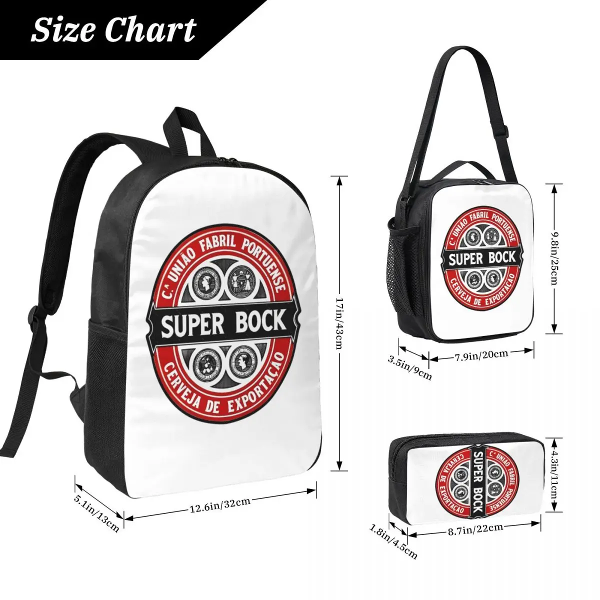 Super Bock Backpack Student Boys Girls BookBag School Bag Computer Shoulder Bags 3ps Insulated Lunch Bag Pencil Case