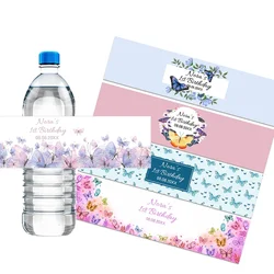 30pcs/lot  Butterfly Birthday Decor Bottle Box Labels Stickers Girls Personalise Butterflies Party Baby Shower Labels Custom