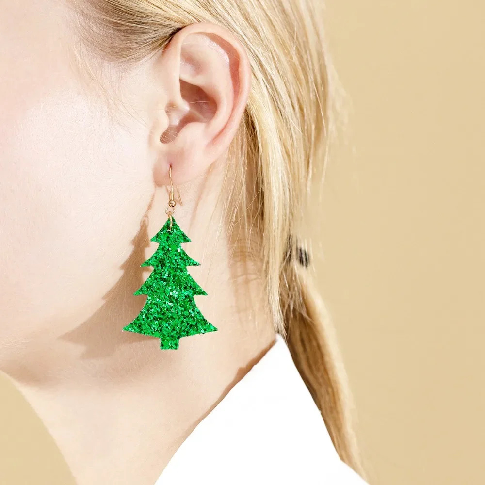 Vacaciones europeas y americanas, coloridos partículas de brillo navideño, pendientes con forma de árbol de Navidad, regalos de joyería para mujer