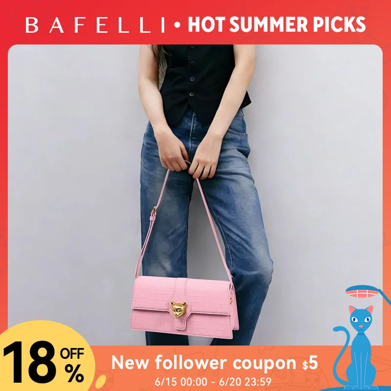 

BAFELLI 2026 NEW WOMEN'S LUXURY BAGS CAT BRAND FASHION HANDBAG PINK LEATHER CLUTCH STYLISH EVENING CASUAL PURSE HIGH QUALITY