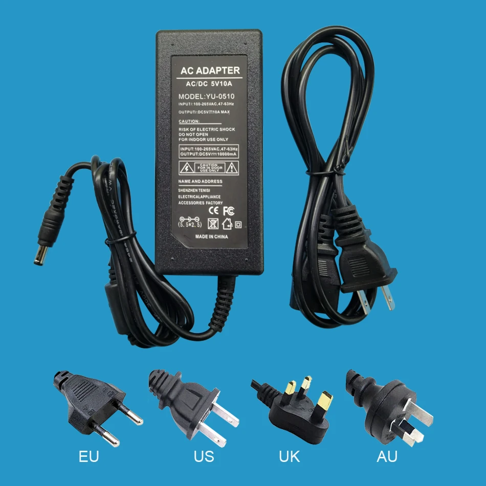 50W 5V 10A LED Power Supply Adapter 85-265VAC to DC5V Lighting Transformer for WS2812B 5050 2835 LED Light Strip CCTV LED Lamp