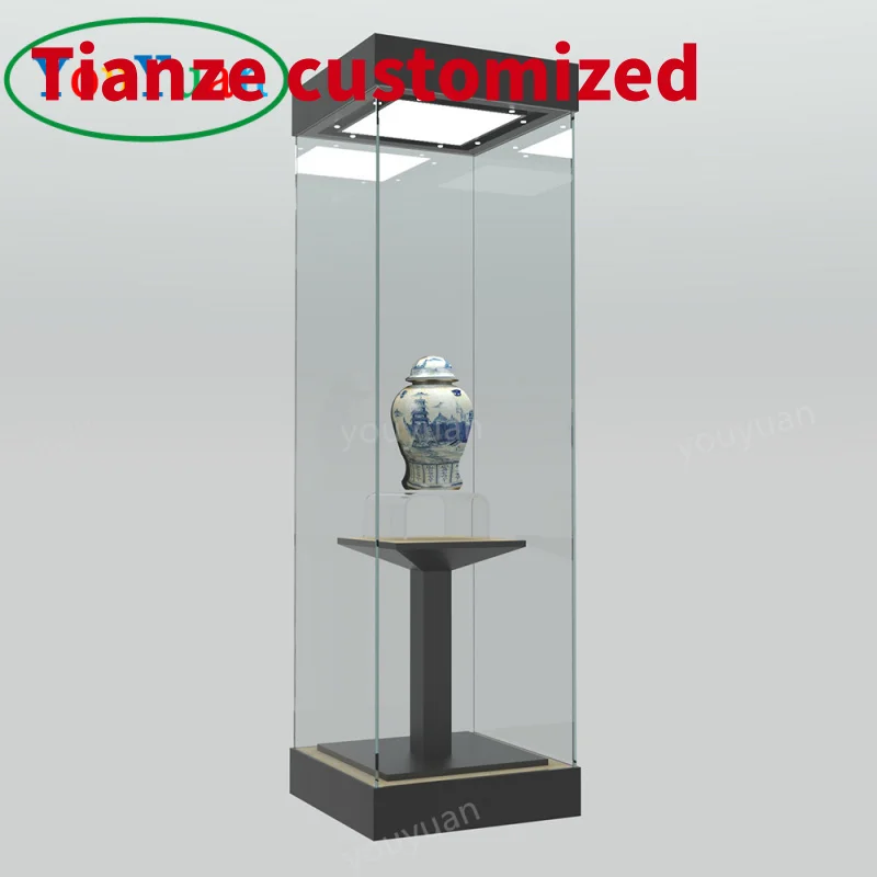 (Customized) tempered glass museum display cabinet showcase design museum storing showcase museum display fiberglass dinosau