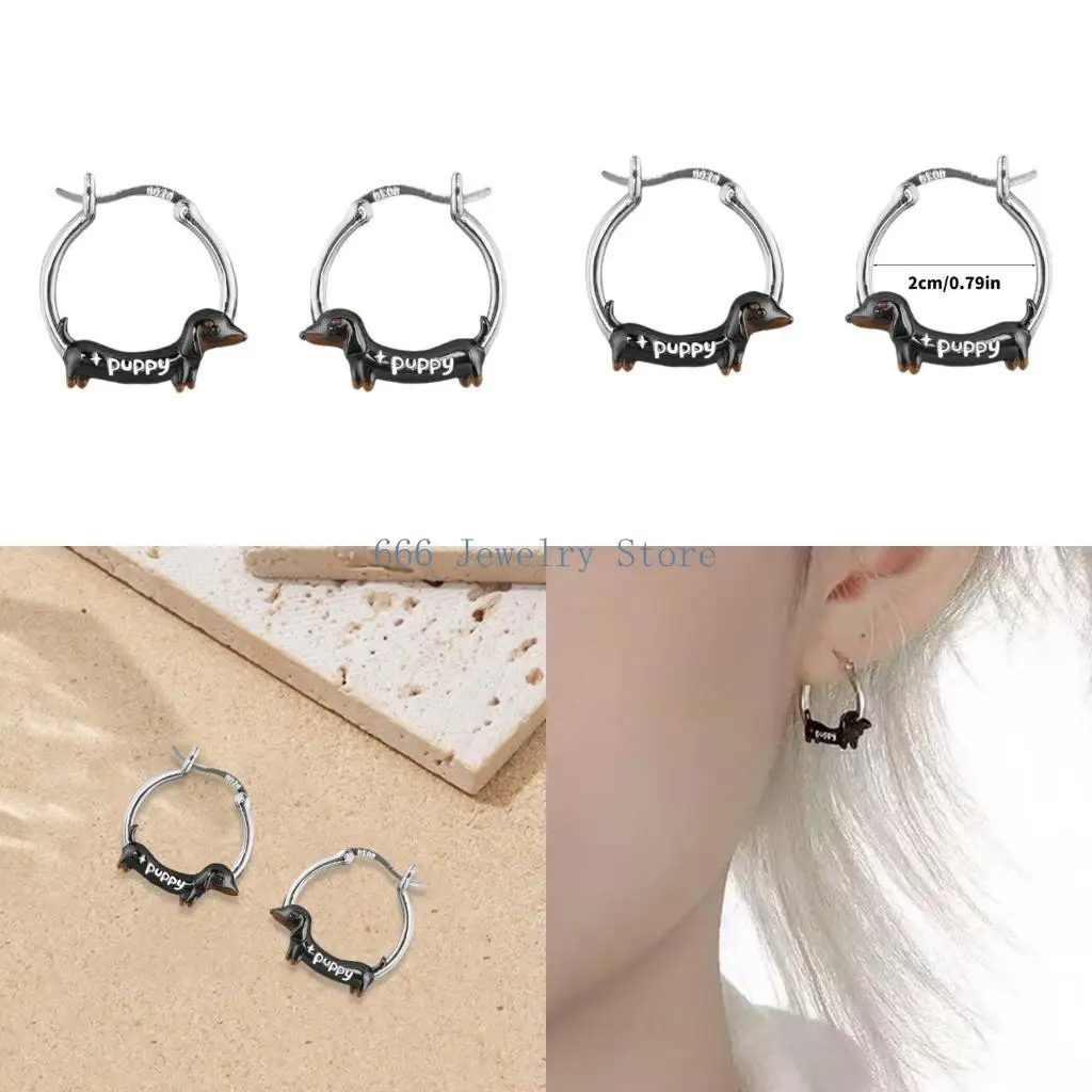 F2TD Fashionable Dachshund Inspired Earrings Sturdy Alloy Construction for Gift Giving Occasions
