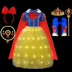 Summer Purim Carnival Princess Costume Light up Snow White Dress Girl Birthday Party Glowing LED Ball Gown Kids Cosplay Dress