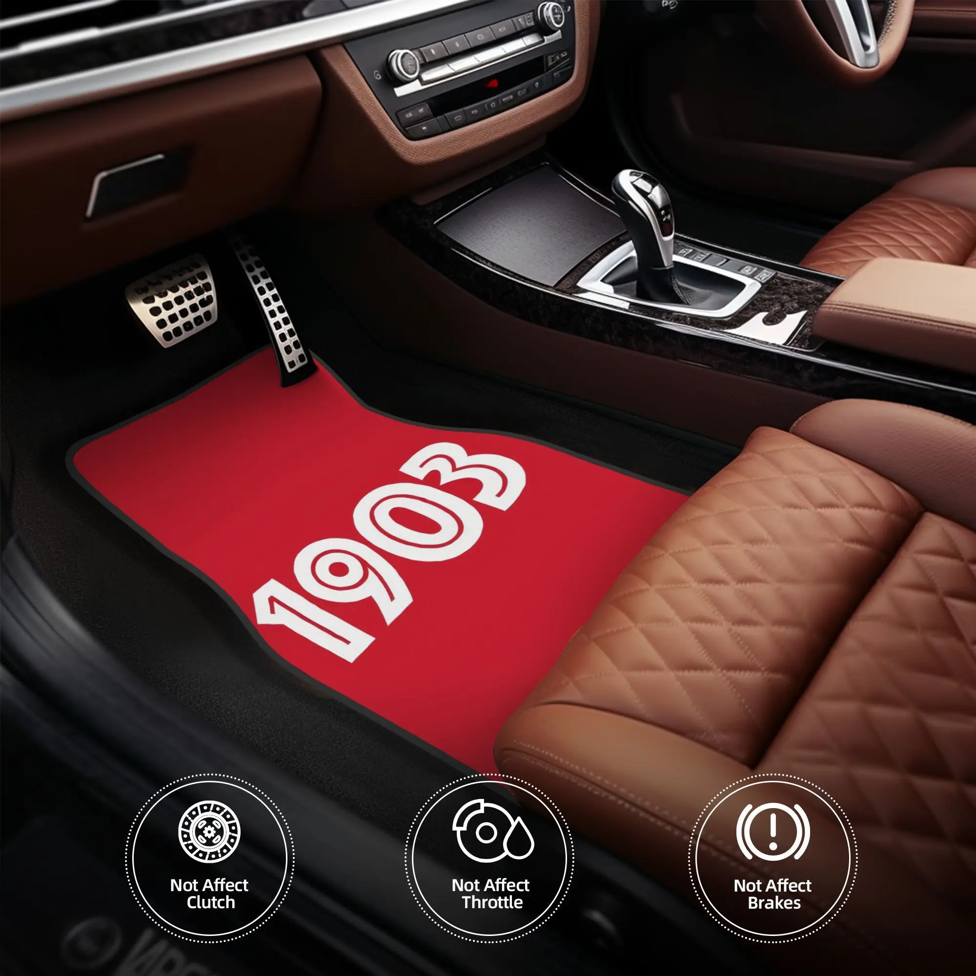 

4pcs Aberdeen Football Red Usus Scotland Car Floor Mats - Durable Polyester, Fun Design With Number 1903 And Red/White Stripes,