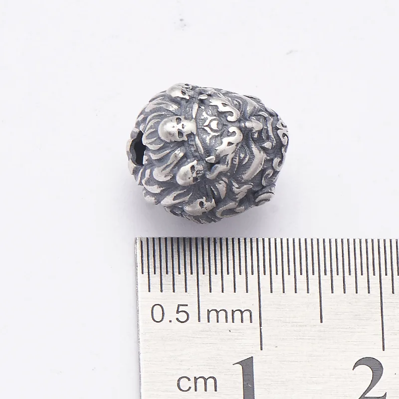 100% 925 Silver Mahakala Beads Sterling Good Luck Black Wealth Buddha Loose Bead Jewelry Findings 5