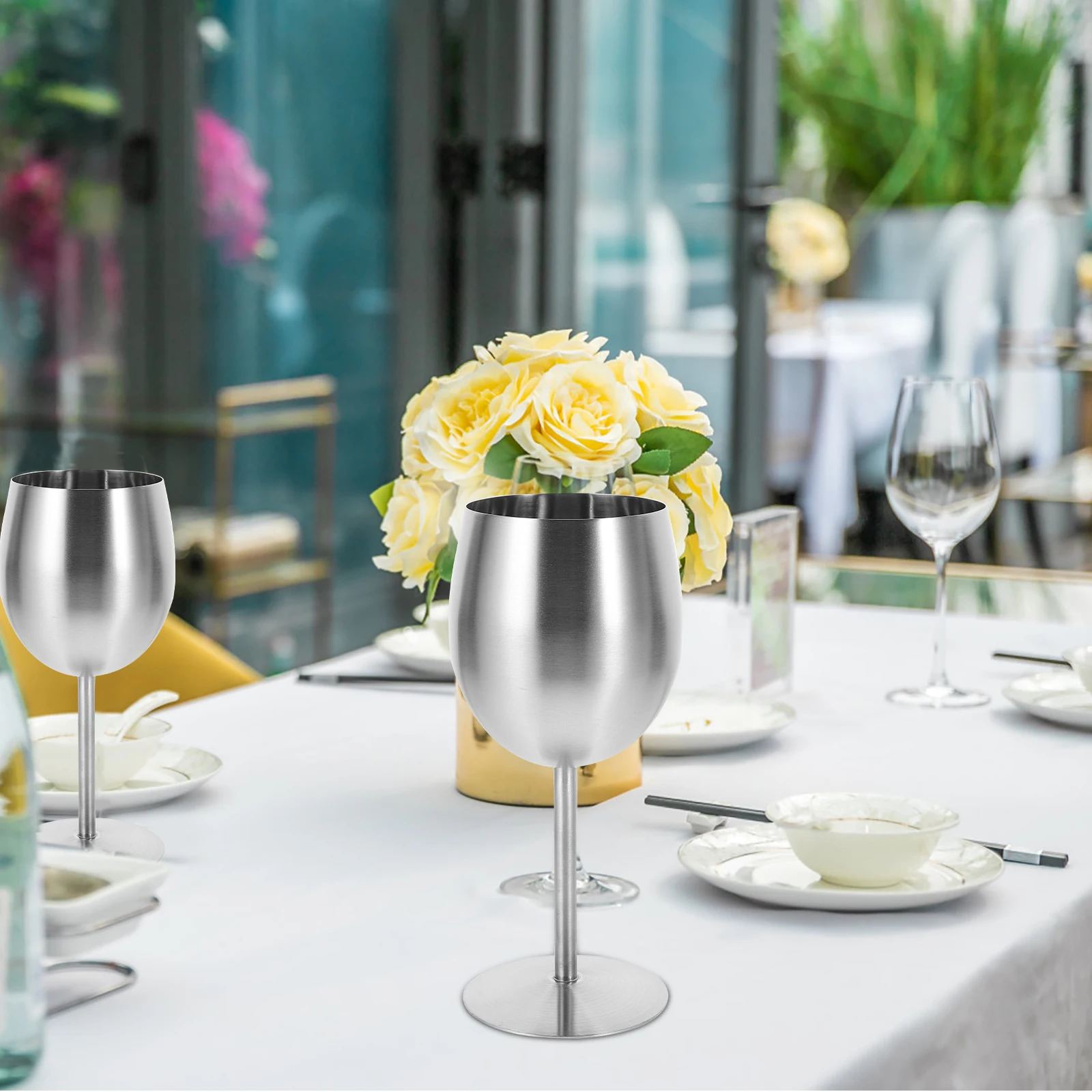 

Stainless Steel Glass Goblet Cocktail Cup Red Brandy 304 Party Banquet Bar Home Metal Drinks Tableware