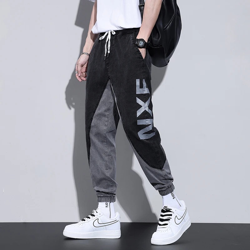 

Men's 2024 Spring Summer Cotton Jeans Hip Hop Streetwear Harajuku Denim Pants Elastic Waist Trousers Youth Loose Harlan Leggings